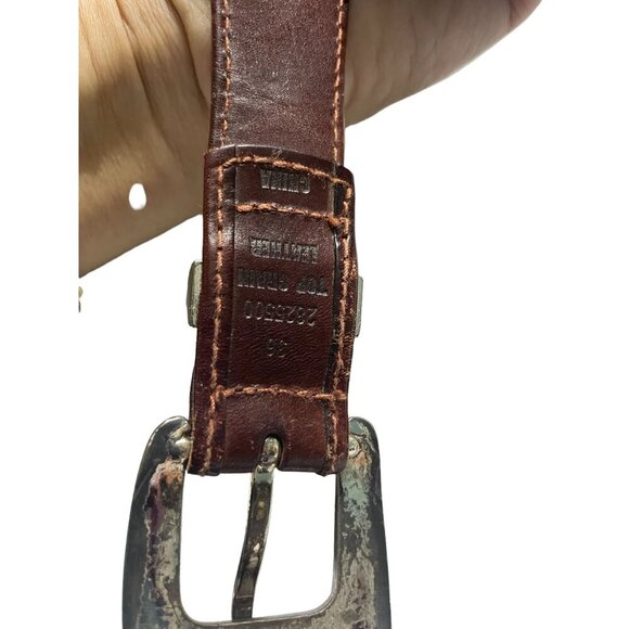 Vintage Brown Leather Belt With Silver-Tone Buckle & Detailing Made In China Siz - Picture 4 of 4